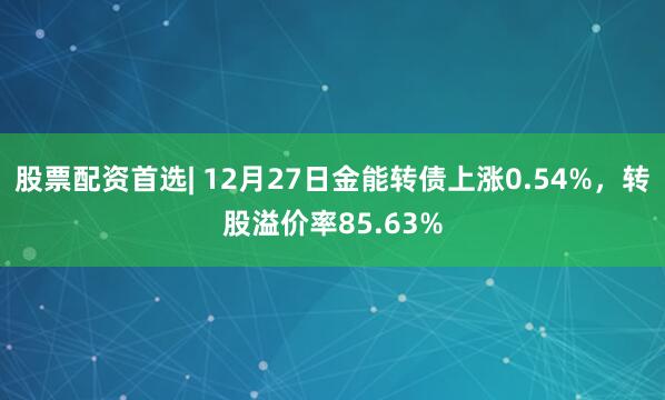 股票配资首选| 12月27日金能转债上涨0.54%，转股溢价率85.63%